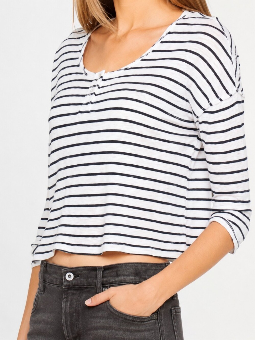 Free People We The Free Garvey Striped Cropped Henley Top